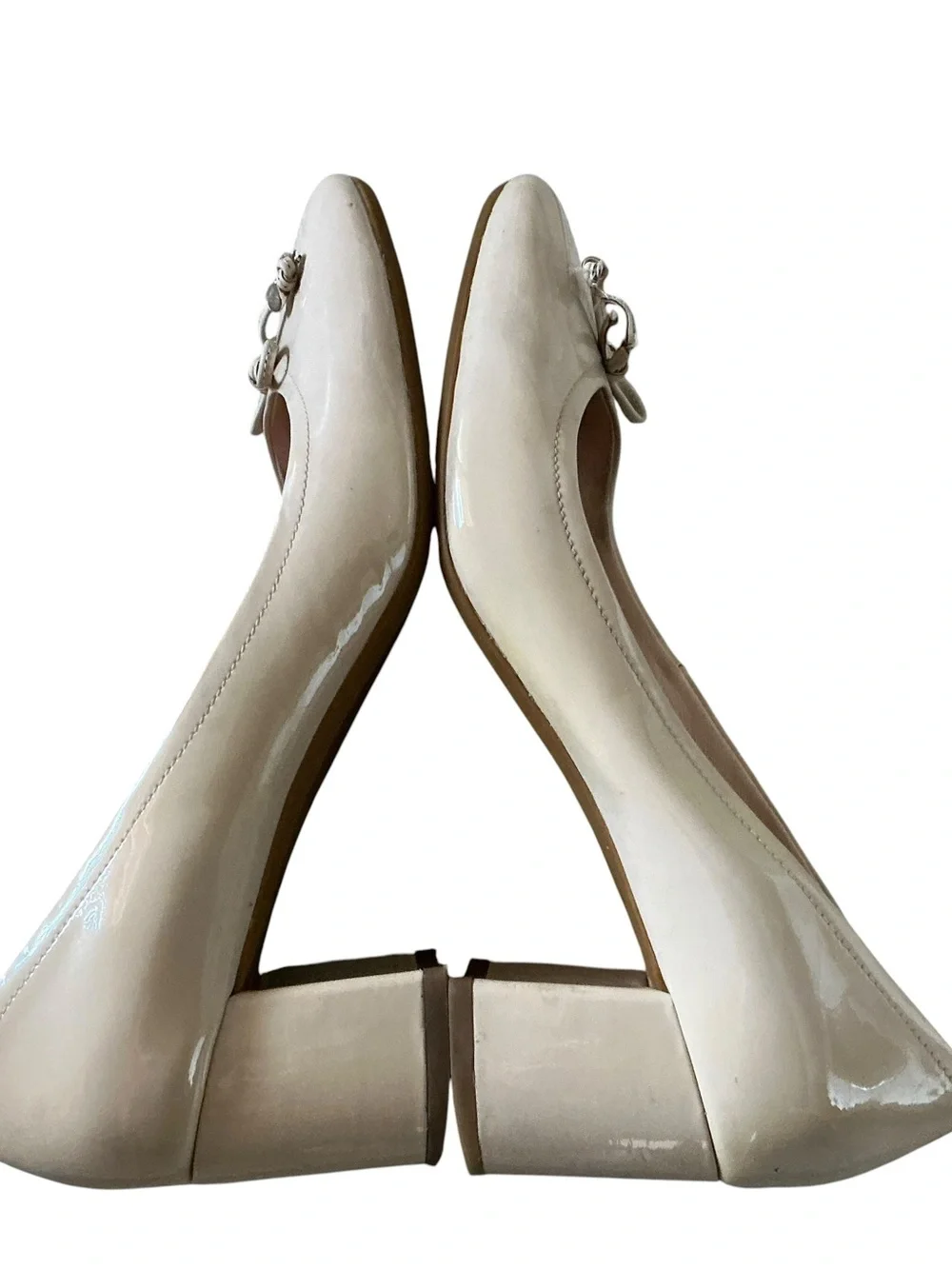 Kate spade Bev Bow pumps nude patent leather block mid heel size 7.5